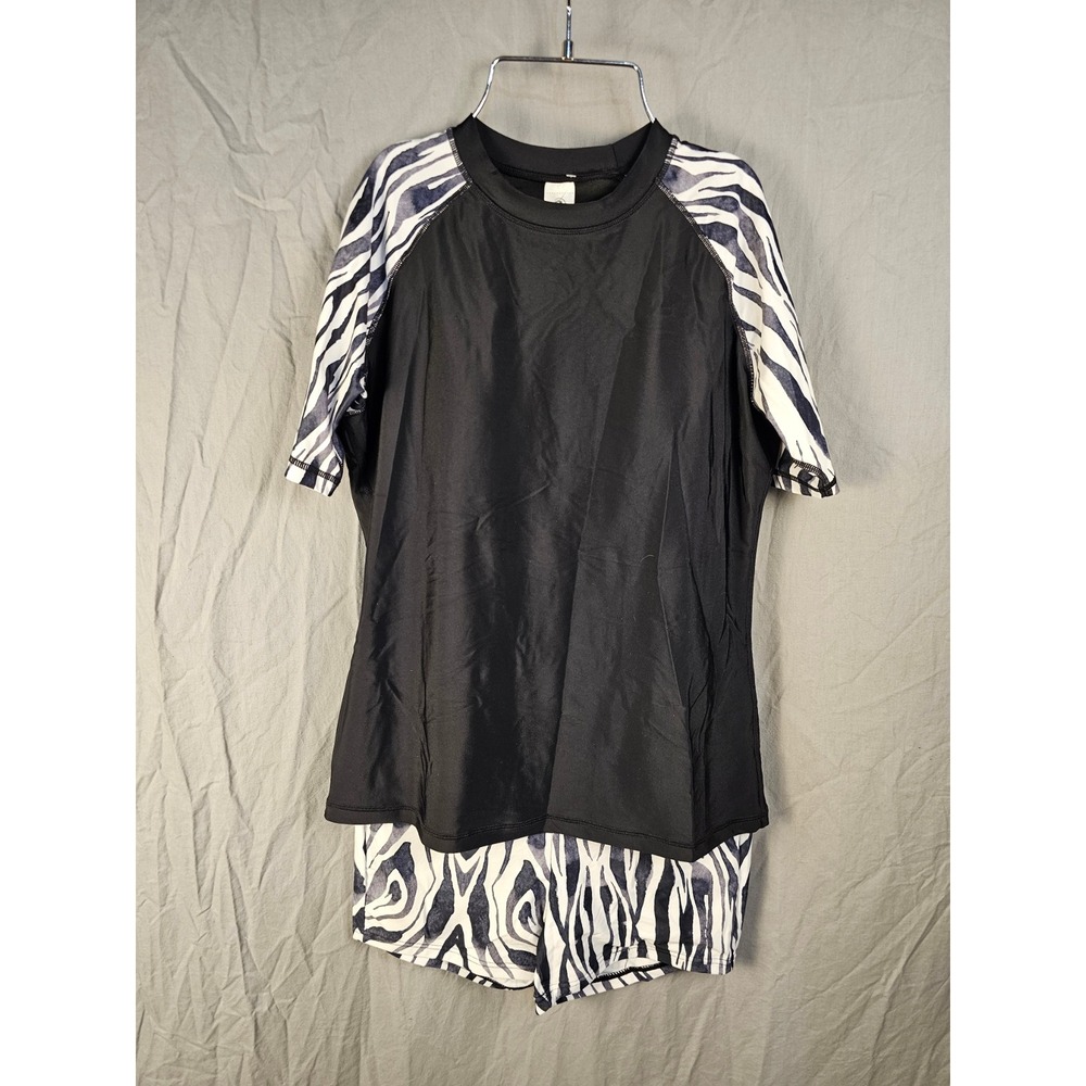 Halcurt Womens Rash Guard Swimsuit Set Zebra Print Short Sleeve Two Piece Small
